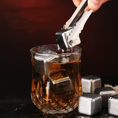 Stainless Steel Reusable Ice Cubes Metal Whiskey Stones Whiskey Rocks Chilling Stones with Tongs for Bar Wine Whiskey Beer