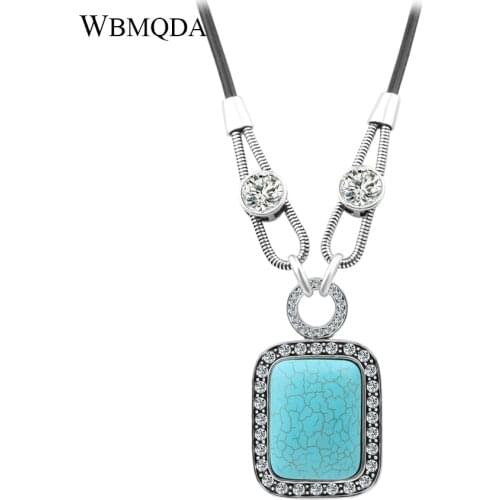 Fashion Necklace For Women CZ Zircons Black Leather Cord Big Pendant Vintage Jewelry Christmas Gift