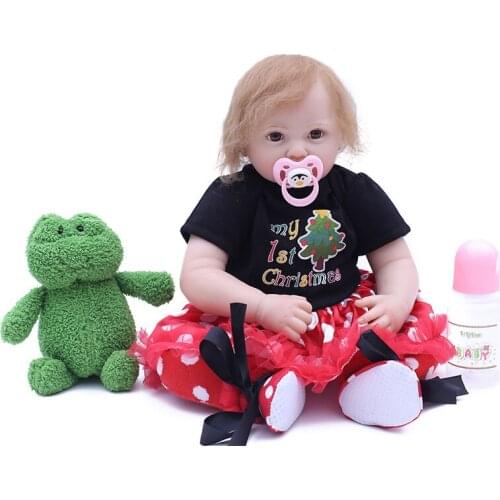 Fashion 48cm Cloth Body Lifelike Toddler Baby Girl with Lovely Skirt and Green Plush Toy Silicone Reborn Baby Dolls Kids Gifts