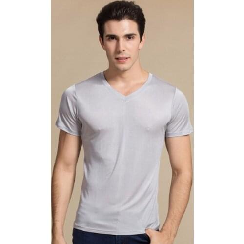 Mens 30% Silk 70% Viscose Casual V Neck T-Shirts Tee Short Sleeve sleepwear 3055
