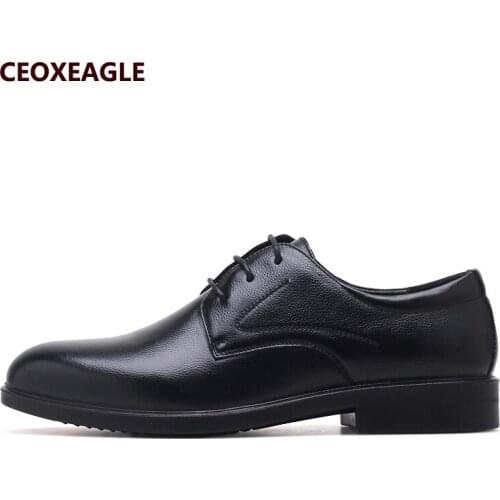 New Spring Black Men Dress Shoes Men Business Flat Shoes Black Genuine Leather High Quality Soft Low Top Men Formal Office Shoes