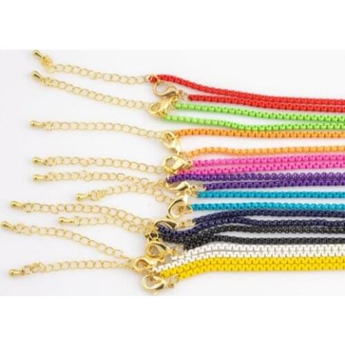 BFN016 Wholesale summer hot sales rainbow color box chain necklace 18 inch long simple brass metal enamel chain for pendants