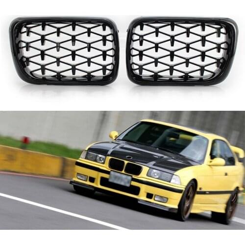 A Pair Diamond Star Style Grill Car Front Kidney Grille Bumper For BMW E36 3-Series 318I 323I 328I M3 1997-1999 Car Styling New