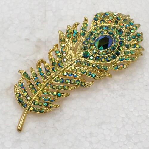 Rhinestone Feather Pin brooches C384 MB2