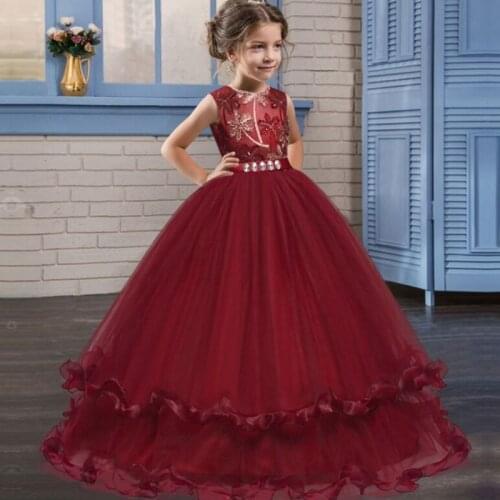PLBBFZ Vintage Costume Kids Clothes Children Embroidery Princess Petal Dress Girl Party Wedding Dress 10 12 Year