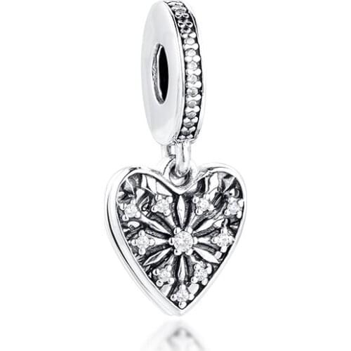 Charms 925 Silver Original Fit Pandora Bracelets Sterling Silver Heart of Winter Charm Beads for Women diy Jewelry