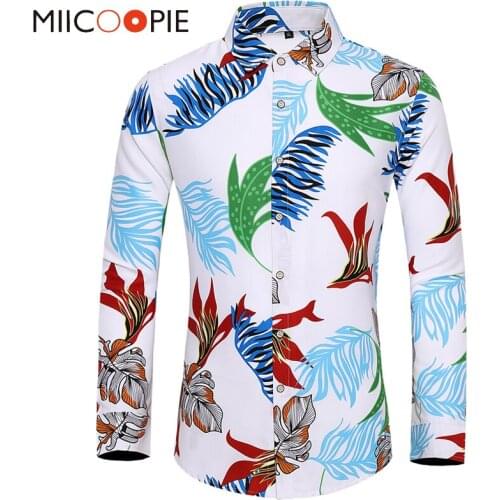 Mens Long Sleeve Hawaiian Casual Shirt Plus Size 7XL Holiday Floral Printed TurnDown Collar Slim Fit Chemise Homme Men Clothing