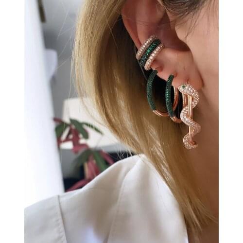 Gold color micro pave white green cz snake shaped hoop earring trendy animal design women jewelry