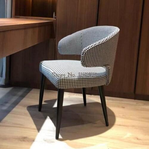 Nordic houndstooth chair fabric dining chair home back dressing chair designer model room study chair makeup chair