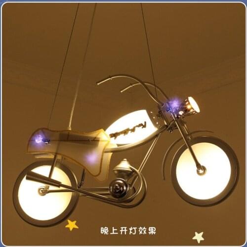 Modern LED Motorcycle Pendant Lamps Creative Boy Room Deco Bedroom Bar Decor Lamps Children Room Cartoon Hanging Lights Fixtures