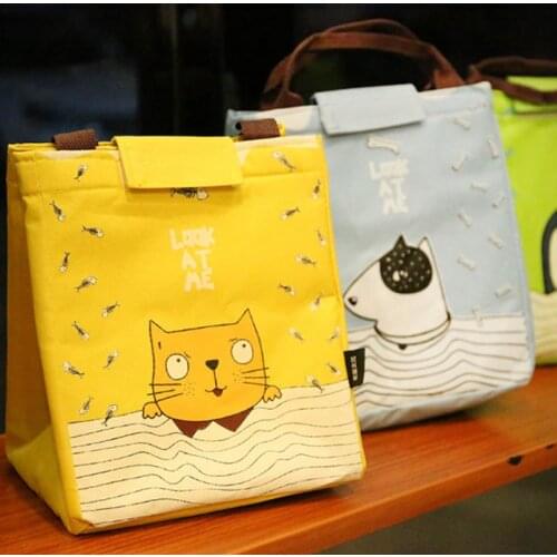 Cartoon Cat Dog Insulated lunch bags for women Kids Outdoor Picnic Food Drink Keep-fresh Cooler Bag