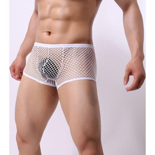 Sexy MenS See Through Underwear GAY Large Mesh U Convex Full Transparent Boxer Shorts Nightclub Exotic Breathable Underpants