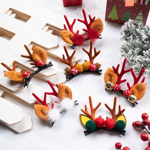 1pair Cute Deer Ear Hairpins Christmas Barrettes Flower Hair Decorationd Beautiful Deer Antlers Hair Clips Kids Hair Accessories