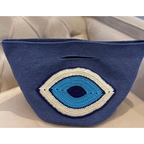 Hand-knitted Design Women Beach Bags 2021 New Lady Evil Eye Eye Bag High Quality Cotton Rope Large Capacity Shopping Bag