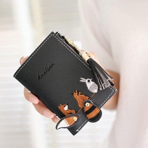 2019 NEW Women Cute Animals Embroidery Fashion Simple Embroidery lovely fox zipper Short Money Wallet Billfold Purse mujer
