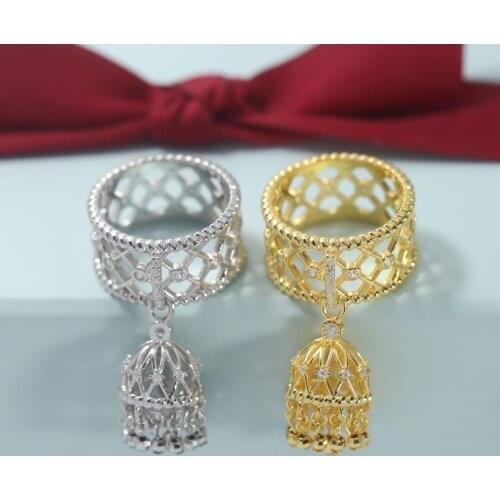 SLJELY Luxury Designer Pure 925 Sterling Silver Golden Mesh Tassel Finger Ring Micro Zircon Stones Women Fashion Brand Jewelry