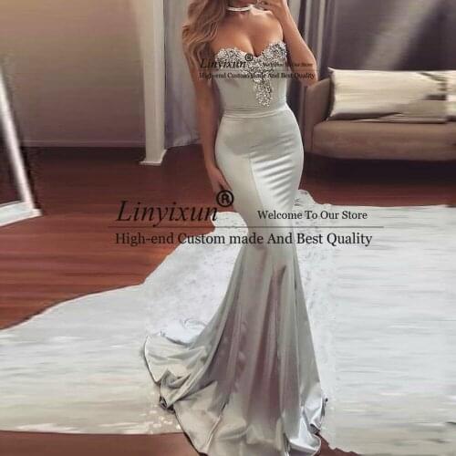 Vestidos De Gala Gray Long Prom Dress With Lace Neckline Custom Made Sexy Mermaid Party Evening Dresses 2020 Vestidos