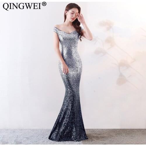 2019 new gradient beads fishtail celebrity car model nightclub sexy fashion fishtail party evening dress, long dress party dress