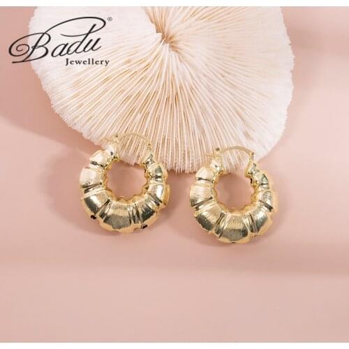 Badu Gold Hoop Earrings for Women 2021 Girl Hollow Out Bamboo Circle Punk Earrings Copper Trendy Party Jewelry Accessories Gift