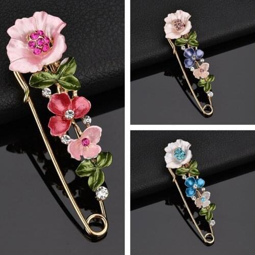1PC Flower Enamel Brooch Elegant Pin Rhinestone Jewelry Women Cardigan Scarf Dress Clothes Simple Lapel Pin Accessories