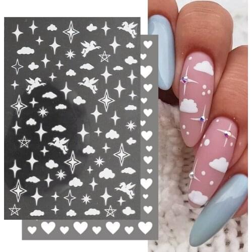 1pc Star Cloud Unicorn Cartoon 3D Nail Sticker White Love Heart Adhesive Slider Decal Nail Polish Wrap Decoration JISTZCS024-027