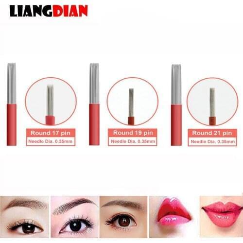 20PCS/lot Disposable Red Round 17 19 21 Pin Shading Tattoo Needles Blades For 3D Microblading Eyebrow Lip Permanent Makeup Pen