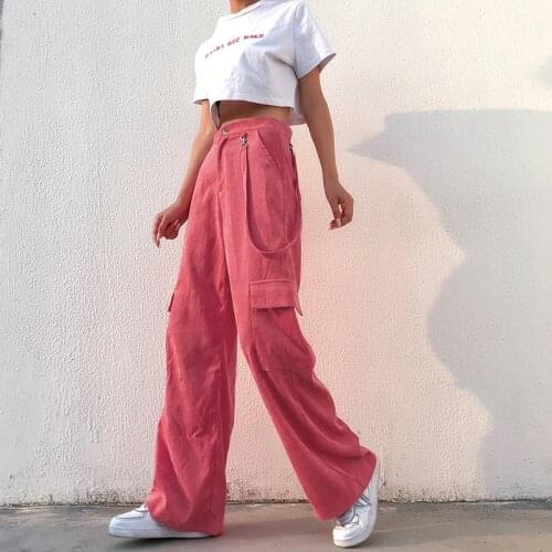 2020 New Autumn Women Casual Pockets Patchwork Cargo Pants 2020 High Waist Straight Trousers Women Pants with Blet