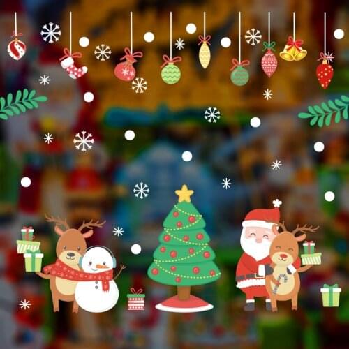 2021 Cartoon Christmas Window Stickers for Glass Decoration Wall Stickers Santa Claus and reindeer Xmas Decorative Stickers PVC