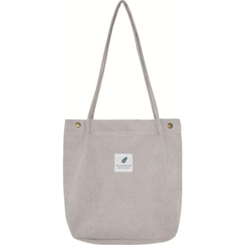 Foldable Large Shopping Travel Beach Bag Women Corduroy Canvas Shoulder Bag Female Casual Handbag Solid Color Tote Bags Reusable