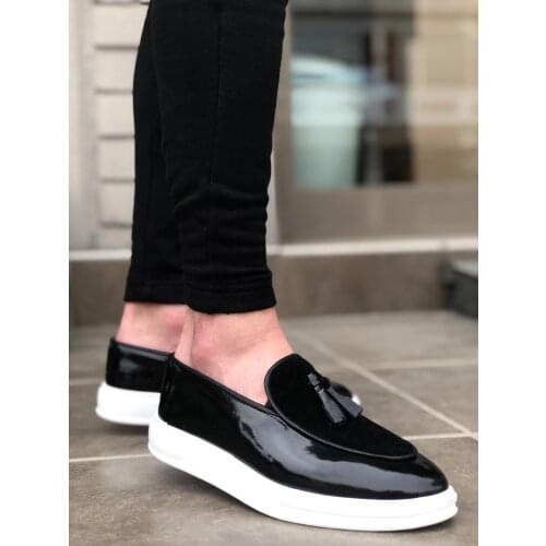 BA0005 Step-in High Base Black Japanned Leather Classic Tassels Corcik Male Shoes