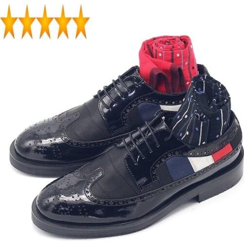 Cowhide Brogue Thick Sole Handmade Carved Leather Men British Style Black Dress Lace Up Business Shoes Male Oxfords