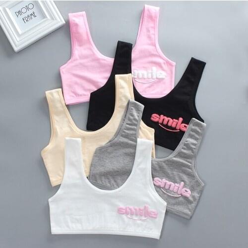 Girls Cotton Training Bra Puberty Kids Vest Sport Tops Running Teen Girls Underwear Letter Children Bras for 8-16 Years Olds