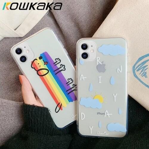 Kowkaka Clear Rainbow Animal Phone Case For iPhone 12 11 Pro Max X XR XS Max SE 6 6s 7 8 Plus 12 Mini SE 2020 Cute Clouds Coque