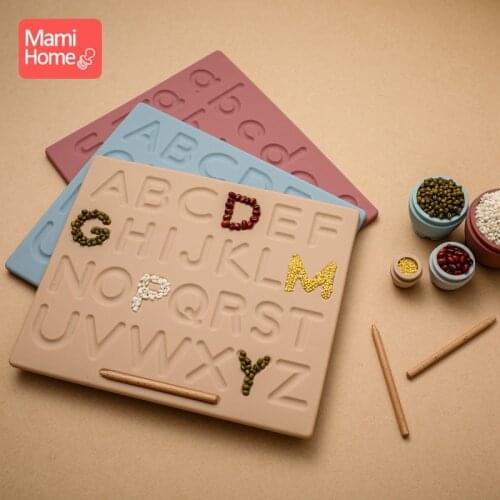1Set Baby Wooden Montessori Tracing Board Wood Double Sided Letters Board Fine Motor Skills Educational Toy Food Grade Silicone