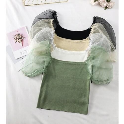 HELIAR Women Puff Sleeve T-shirt Chiffon Off Shoulder Tops fashion Red Cotton Ladies Party Elegant Blouse Women Summer T-shirt