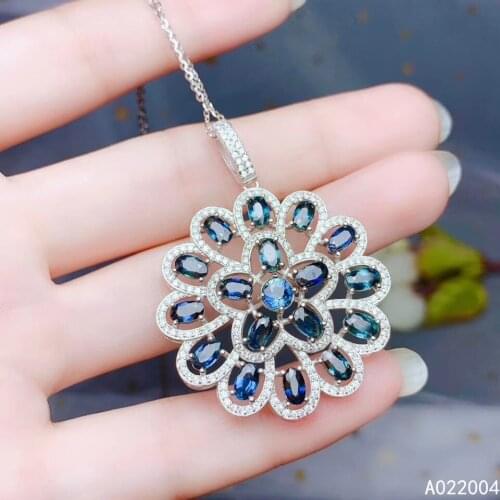 KJJEAXCMY Fine Jewelry 925 Sterling Silver inlaid Natural gemstone sapphire Female Pendant Necklace elegant Support test