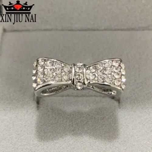 925 Anillos Silver Sparkling Bow Knot Stackable Ring Micro Pave CZ For Women Valentines Day Gift Jewelry Wholesale Lots Bulk