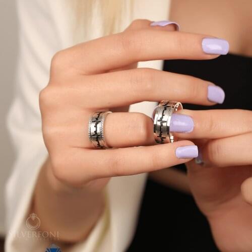 SILVERFONI 925 Sterling Real Silver Wedding Rings Set For Men And Women Jewelry Rhythm Swing Bands Anniversary Gift New Season