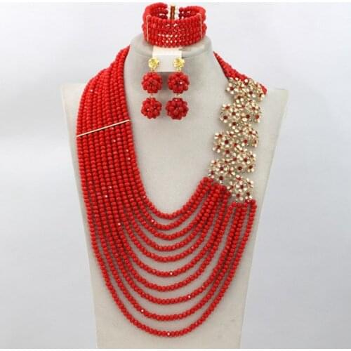 Fashion Crystal Jewelry Set Bule flower Crystal Nigerian Wedding Set for women African Beads Jewelry Set Purple Green Red Pink