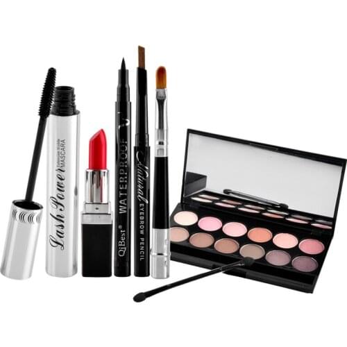6pcs Makup Tool Kit Cosmetic Including Eyeshadow Lipstick Mascara Eyeliner Eyebrow Pencil lip brush Makeup Set