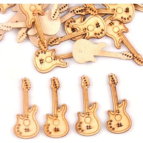 New Natural Wooden Ornaments Guitar Die Cutting Plywood Template For DIY Crafts Scrapbooking 50Pcs 15x36mm Wood Decoration m1776