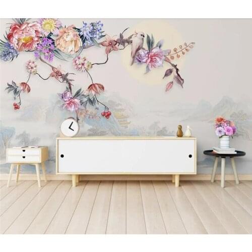 Wallpaper mural magnolia hand-painted meticulous flower and bird TV background wall decorative painting 3d wallpaper