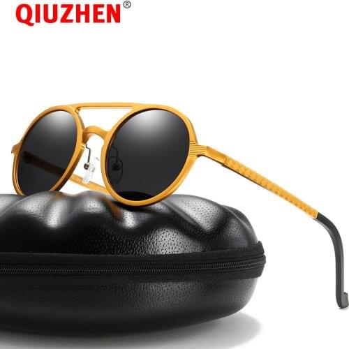 Metal Retro Sun Glasses for Men Steampunk Vintage Sunglass Mens Aluminum Polarized Sunglasses Round Double Bridge Sunglasse 5534