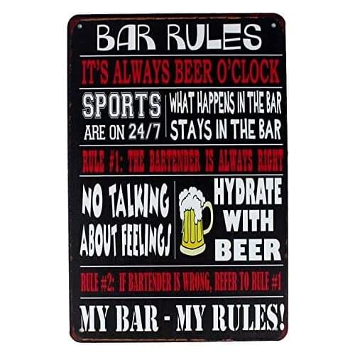 Original Retro Design Bar Rules Tin Metal Sign Wall Art, Thick Tinplate Print Poster Wall Decoration