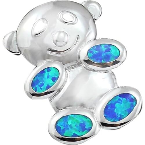Panda shaped Blue/Pink/White Fire Opal Silver Plated Penant