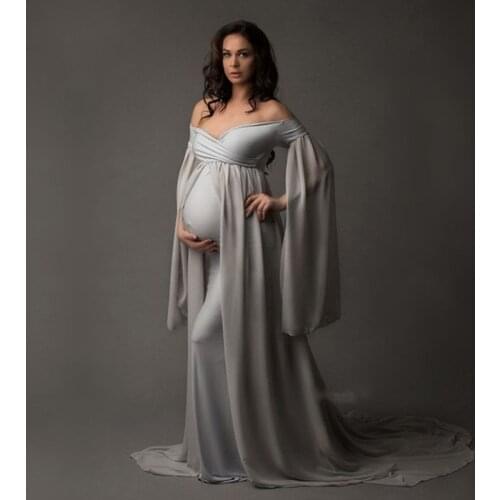 Maternity Dresses Photography Props Shoulderless Pregnancy Long Dress For Pregnant Women Maxi Gown Baby Showers