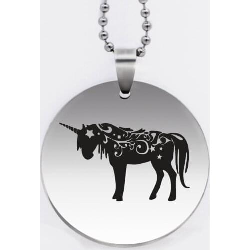 Ufine jewelry unicorn pendant army card round disc stainless steel customed necklace N4540