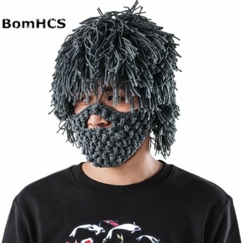 BomHCS Party Gift Funny Crazy Man Beanie Mask Handmade Knitted Hat Winter Warm Cap