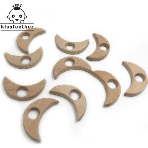 Organic Beech Wooden Moon Natural Handmade Wooden Teether DIY Wood Personalized Pendent Eco-Friendly Safe Baby Teether Toys