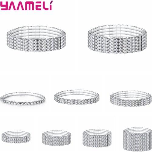 Luxury Fashion Multiple Rows Crystal Cubic Zirconia 925 Sterling Silver Bracelet For Women Wedding Bling Shining Jewelry Bangle